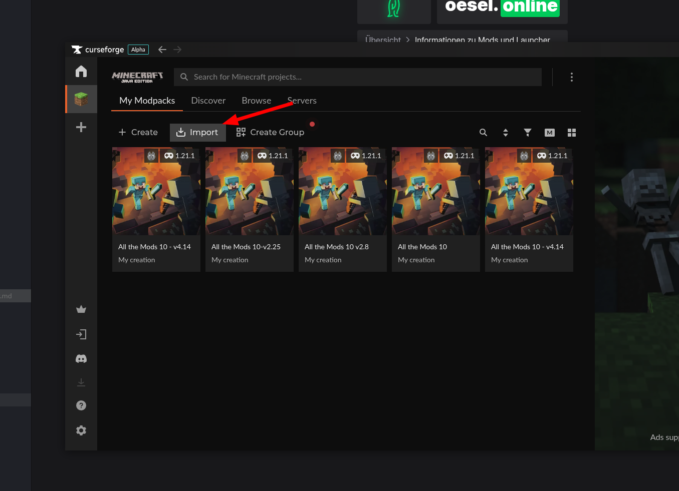 Ihr könnt hier eigene Modlisten importieren.