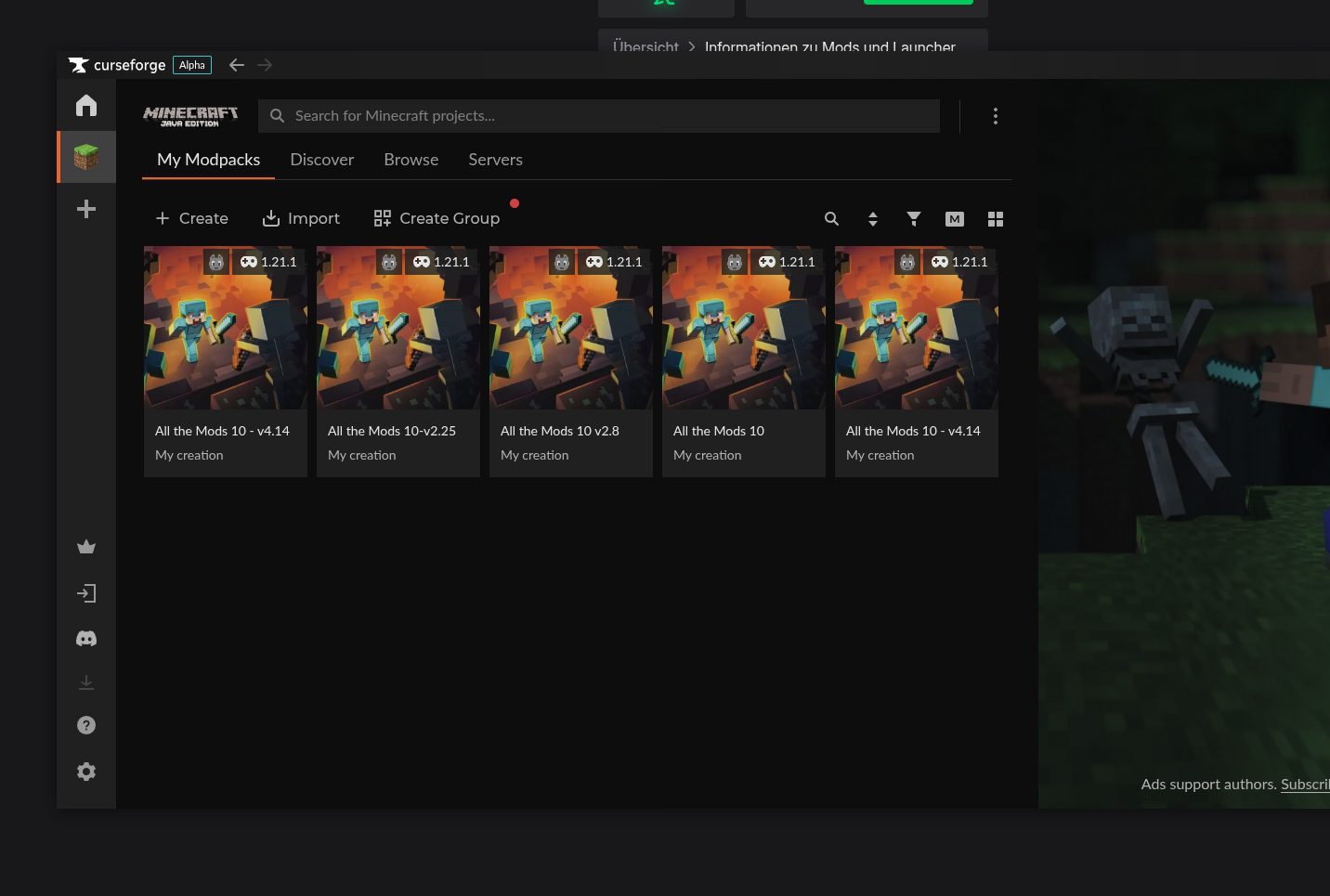 Das ist der Modpack Manager.